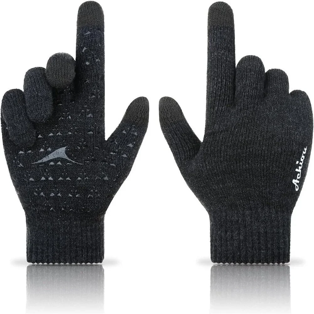 Women's Shade Gray Upgraded Touch Screen Thermal Soft Knit Lining Winter Gloves